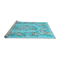 Sideview of Machine Washable Medallion Light Blue French Rug, wshtr616lblu