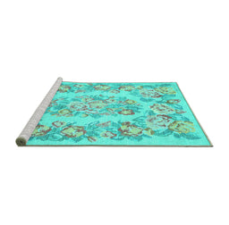 Sideview of Machine Washable Medallion Turquoise French Area Rugs, wshtr616turq