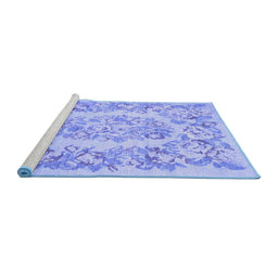Sideview of Machine Washable Medallion Blue French Rug, wshtr616blu