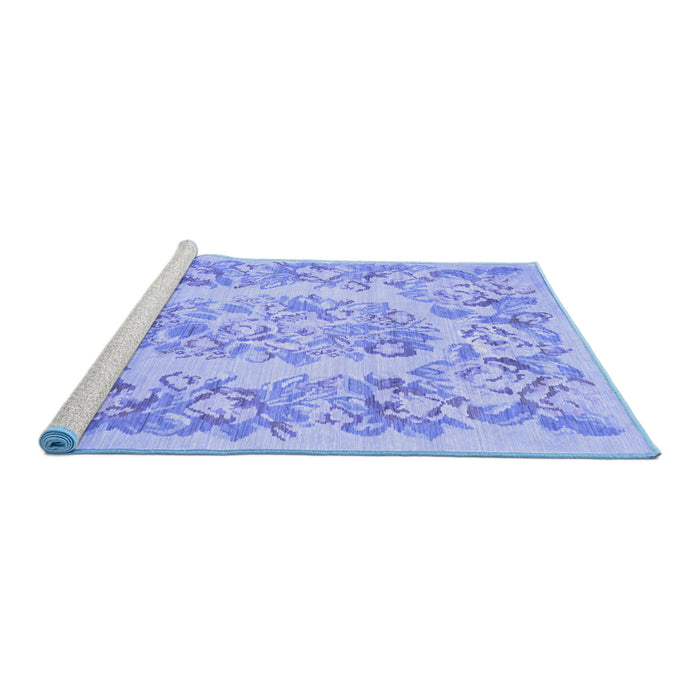 Sideview of Machine Washable Medallion Blue French Rug, wshtr616blu