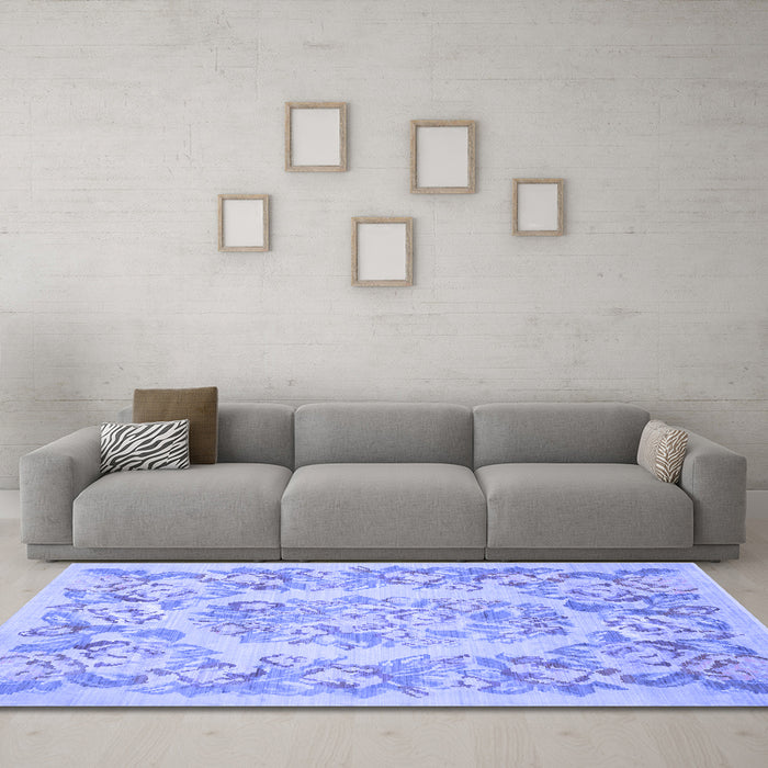 Machine Washable Medallion Blue French Rug in a Living Room, wshtr616blu