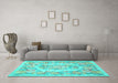 Machine Washable Medallion Turquoise French Area Rugs in a Living Room,, wshtr616turq
