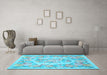 Machine Washable Medallion Light Blue French Rug in a Living Room, wshtr616lblu