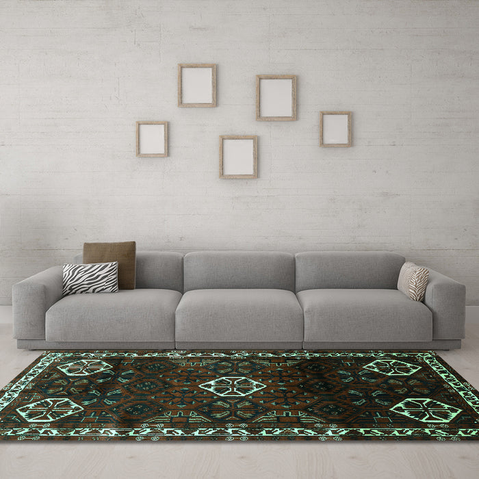 Machine Washable Persian Turquoise Traditional Area Rugs in a Living Room,, wshtr617turq