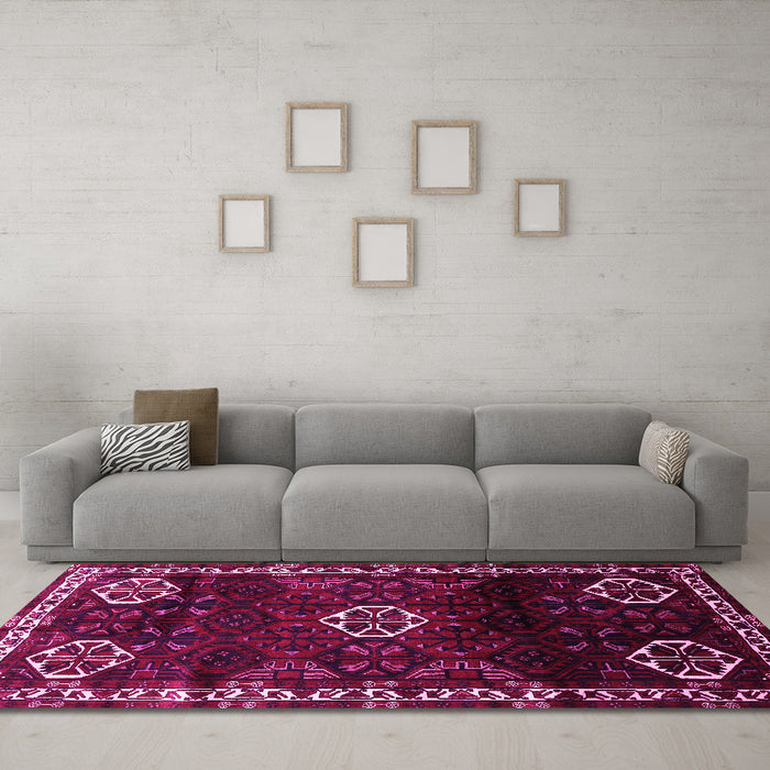 Machine Washable Persian Pink Traditional Rug in a Living Room, wshtr617pnk