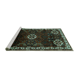 Sideview of Machine Washable Persian Turquoise Traditional Area Rugs, wshtr617turq