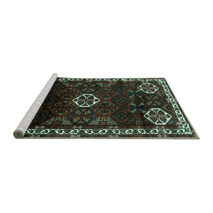 Sideview of Machine Washable Persian Turquoise Traditional Area Rugs, wshtr617turq