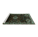 Sideview of Machine Washable Persian Turquoise Traditional Area Rugs, wshtr617turq