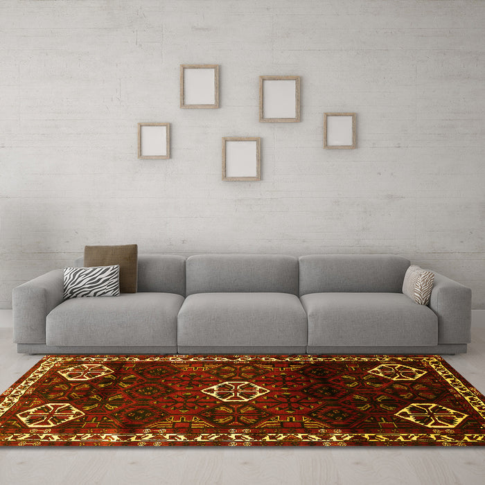Machine Washable Persian Yellow Traditional Rug in a Living Room, wshtr617yw