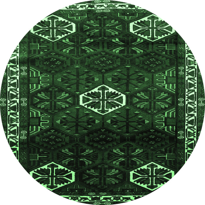 Round Machine Washable Persian Emerald Green Traditional Area Rugs, wshtr617emgrn