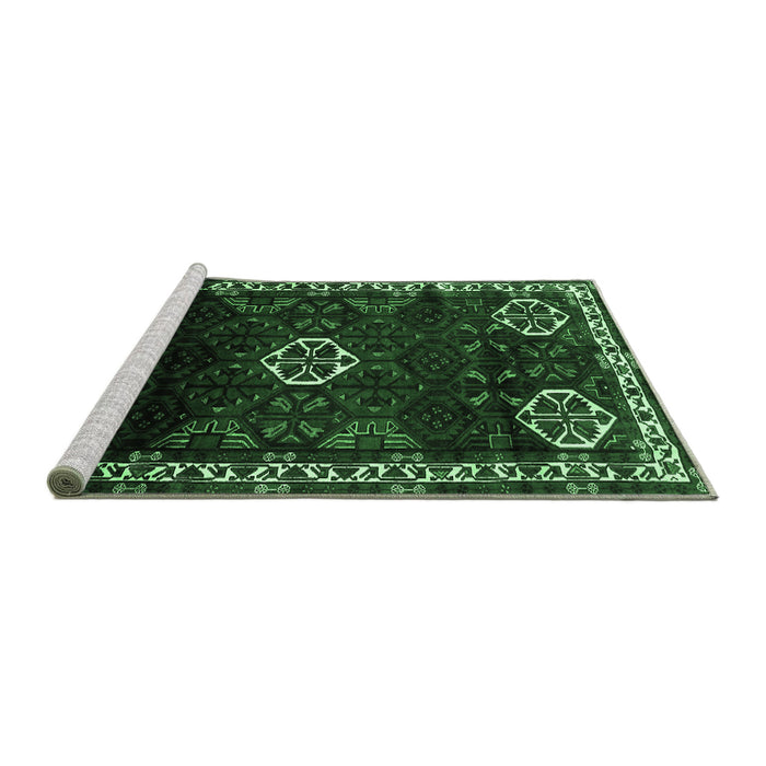 Sideview of Machine Washable Persian Emerald Green Traditional Area Rugs, wshtr617emgrn