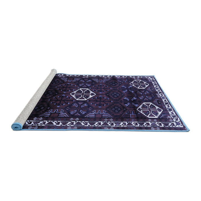 Sideview of Machine Washable Persian Blue Traditional Rug, wshtr617blu