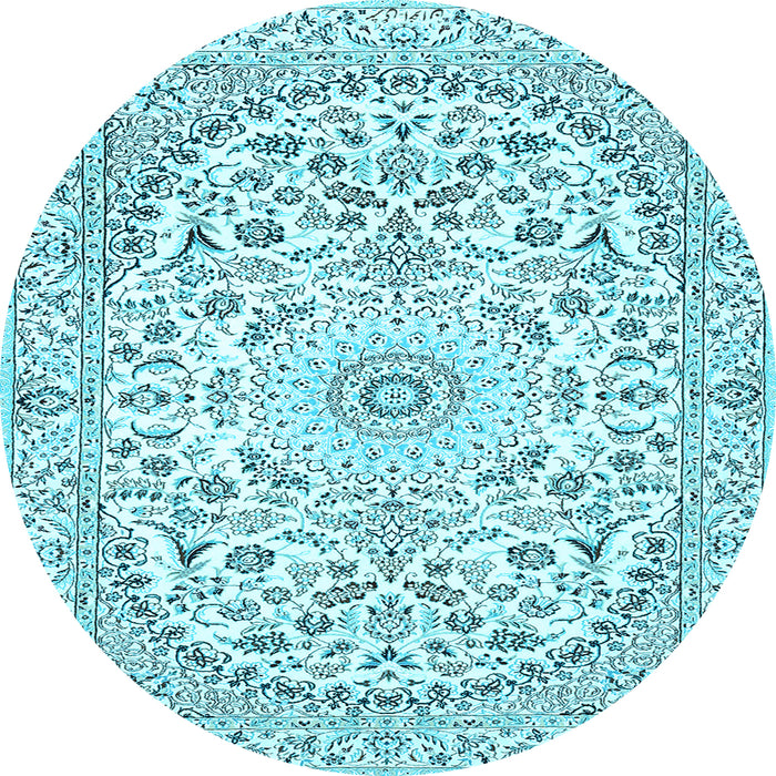 Round Machine Washable Medallion Light Blue Traditional Rug, wshtr618lblu
