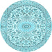 Round Machine Washable Medallion Light Blue Traditional Rug, wshtr618lblu