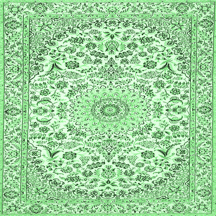 Square Machine Washable Medallion Emerald Green Traditional Area Rugs, wshtr618emgrn