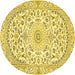 Round Machine Washable Medallion Yellow Traditional Rug, wshtr618yw