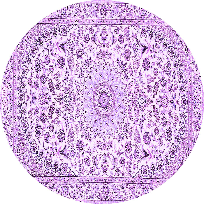 Round Machine Washable Medallion Purple Traditional Area Rugs, wshtr618pur