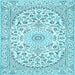 Square Machine Washable Medallion Light Blue Traditional Rug, wshtr618lblu