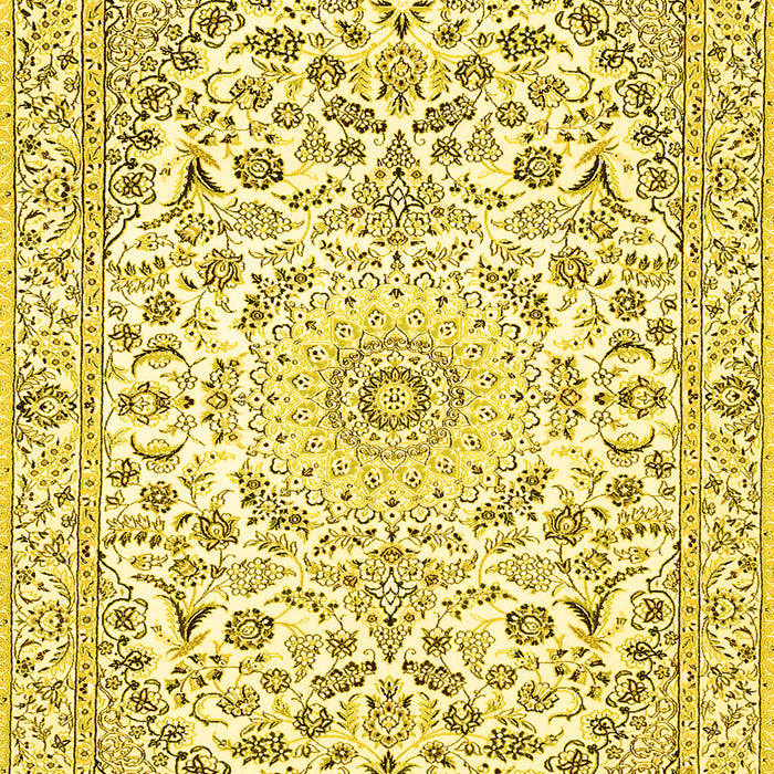Machine Washable Medallion Yellow Traditional Rug, wshtr618yw