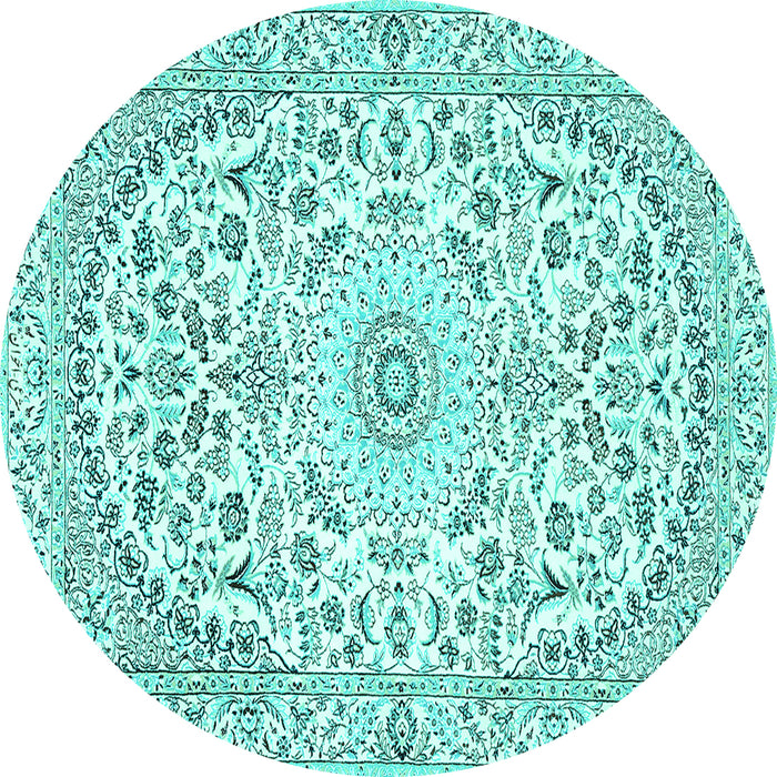 Round Machine Washable Medallion Turquoise Traditional Area Rugs, wshtr618turq
