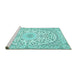 Sideview of Machine Washable Medallion Turquoise Traditional Area Rugs, wshtr618turq