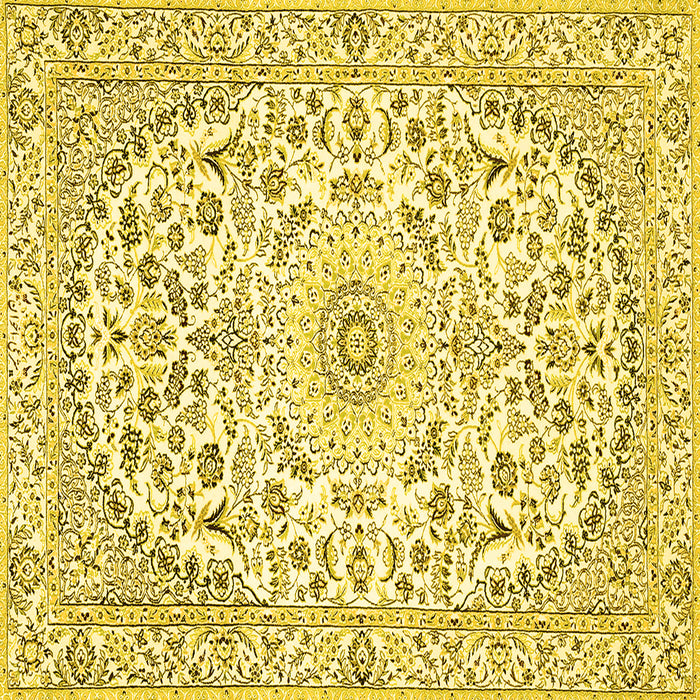 Square Machine Washable Medallion Yellow Traditional Rug, wshtr618yw