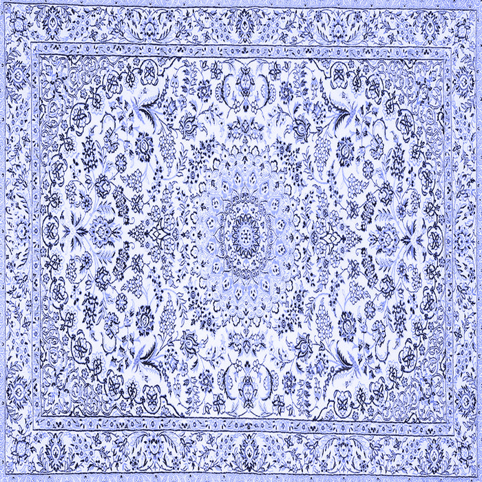 Square Machine Washable Medallion Blue Traditional Rug, wshtr618blu