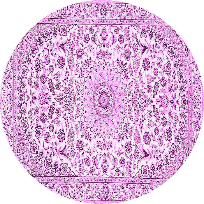 Round Machine Washable Medallion Pink Traditional Rug, wshtr618pnk
