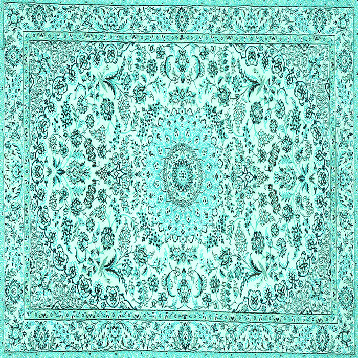 Square Machine Washable Medallion Turquoise Traditional Area Rugs, wshtr618turq