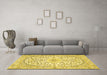 Machine Washable Medallion Yellow Traditional Rug in a Living Room, wshtr618yw