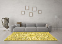 Machine Washable Medallion Yellow Traditional Rug, wshtr618yw