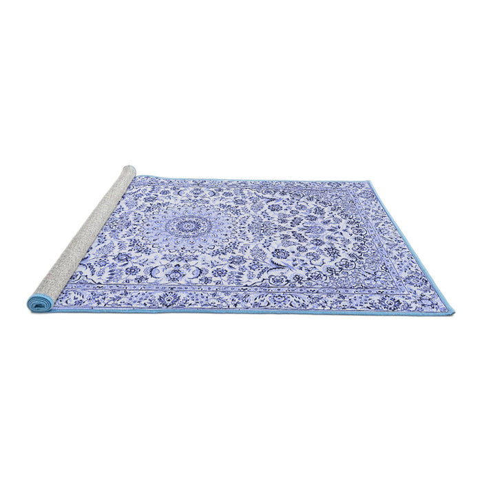 Sideview of Machine Washable Medallion Blue Traditional Rug, wshtr618blu