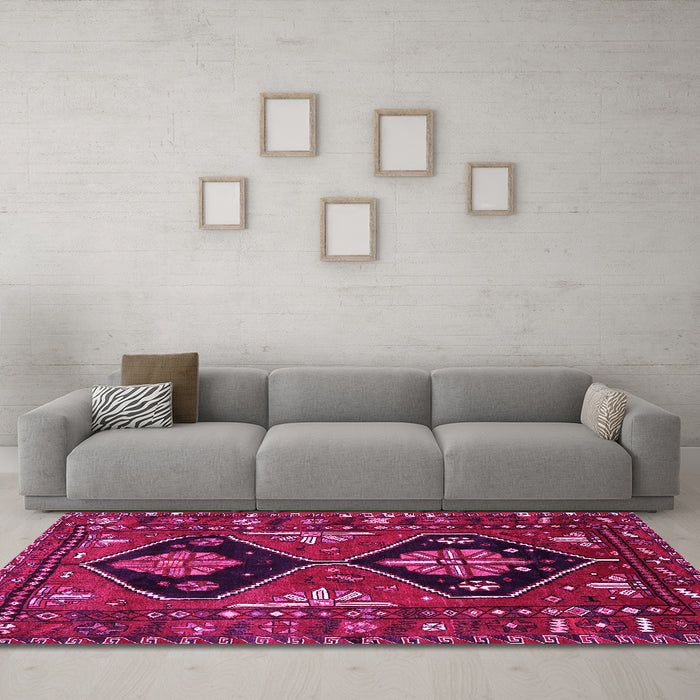 Machine Washable Persian Pink Traditional Rug in a Living Room, wshtr619pnk