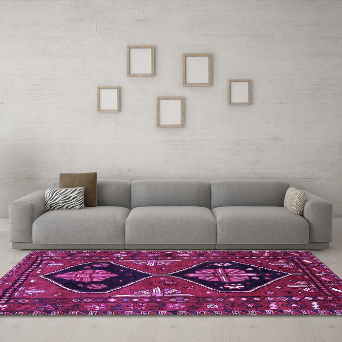 Machine Washable Persian Purple Traditional Area Rugs in a Living Room, wshtr619pur