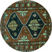 Round Persian Turquoise Traditional Rug, tr619turq