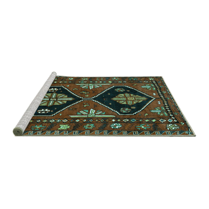 Sideview of Machine Washable Persian Turquoise Traditional Area Rugs, wshtr619turq