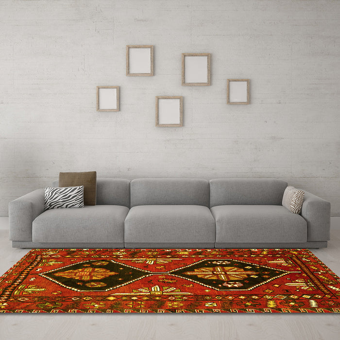 Machine Washable Persian Yellow Traditional Rug in a Living Room, wshtr619yw