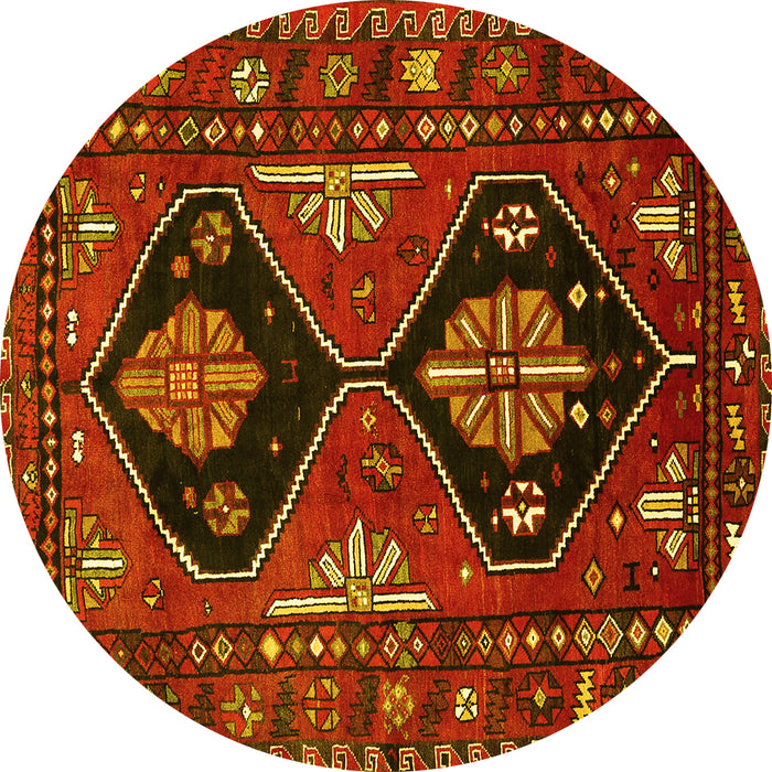 Round Persian Yellow Traditional Rug, tr619yw