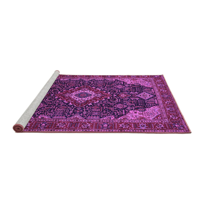 Sideview of Machine Washable Medallion Purple Traditional Area Rugs, wshtr61pur
