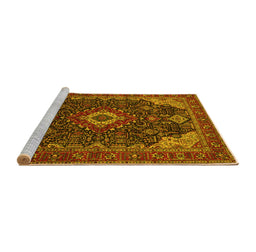 Sideview of Machine Washable Medallion Yellow Traditional Rug, wshtr61yw