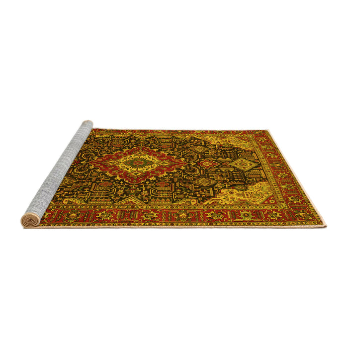 Sideview of Machine Washable Medallion Yellow Traditional Rug, wshtr61yw