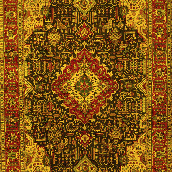 Machine Washable Medallion Yellow Traditional Rug, wshtr61yw