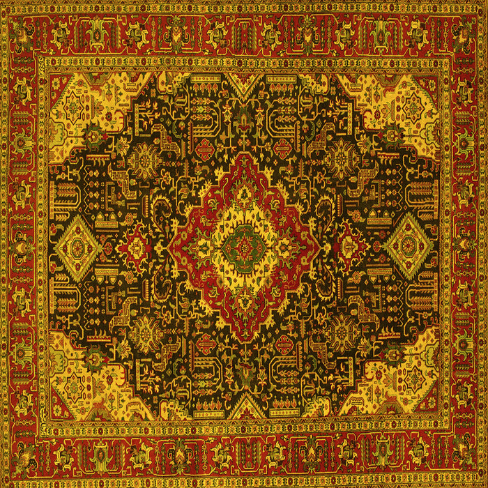 Square Machine Washable Medallion Yellow Traditional Rug, wshtr61yw
