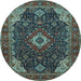 Round Medallion Light Blue Traditional Rug, tr61lblu