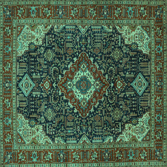 Square Machine Washable Medallion Turquoise Traditional Area Rugs, wshtr61turq