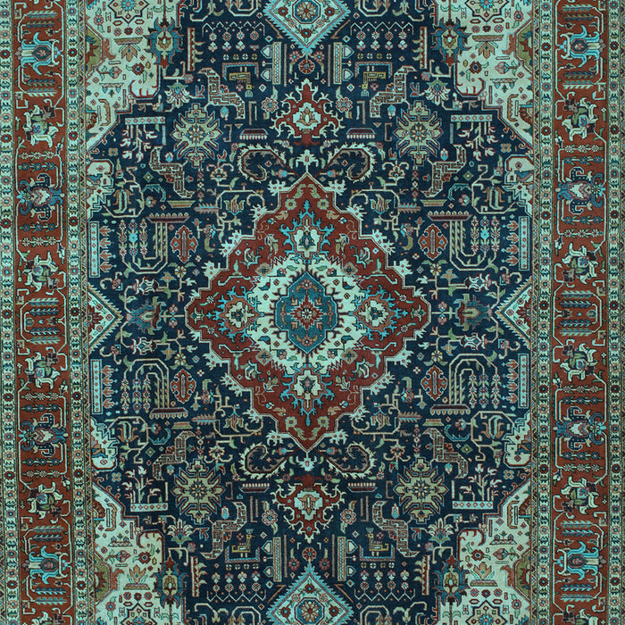 Machine Washable Medallion Light Blue Traditional Rug, wshtr61lblu