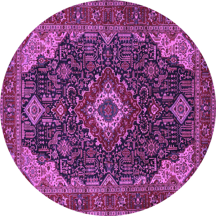 Round Machine Washable Medallion Purple Traditional Area Rugs, wshtr61pur