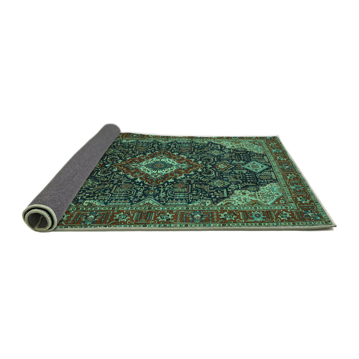 Sideview of Medallion Turquoise Traditional Rug, tr61turq
