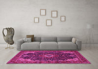 Machine Washable Medallion Pink Traditional Rug, wshtr61pnk