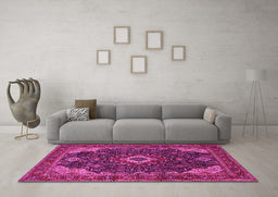 Machine Washable Medallion Pink Traditional Rug in a Living Room, wshtr61pnk